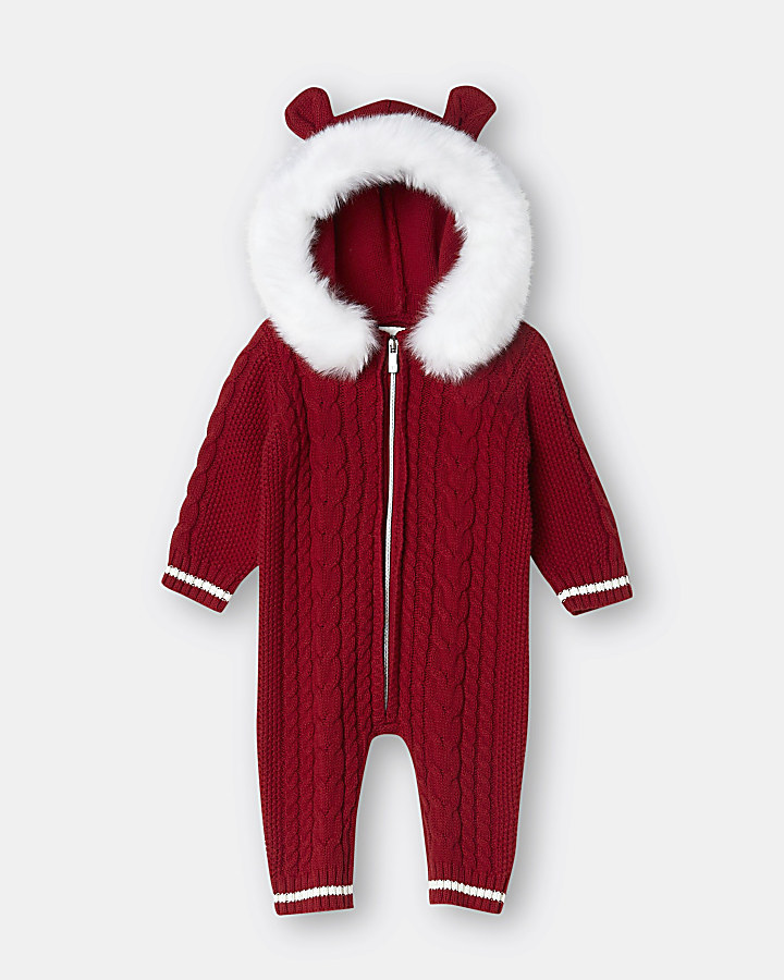 Baby red oversized cable knit bodysuit