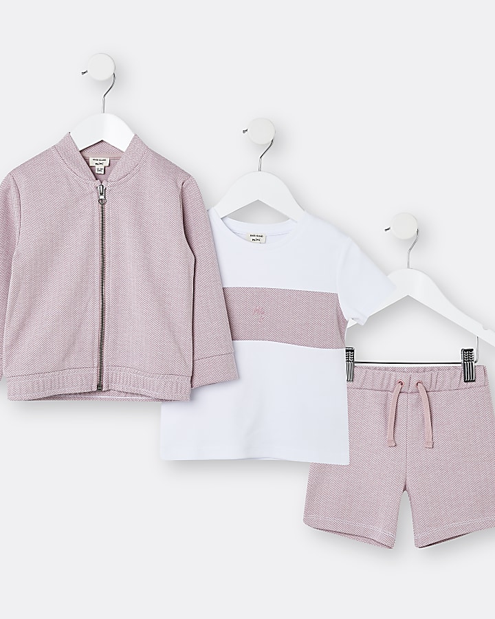Mini boys pink sweatshirt 3 piece outfit