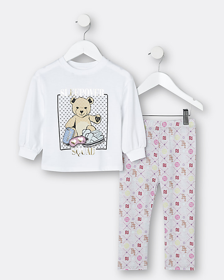 Mini girls grey graphic print pyjama set
