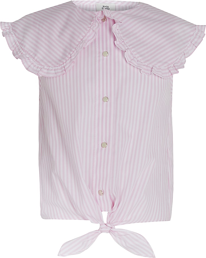Age 13+ girls pink tie front blouse top