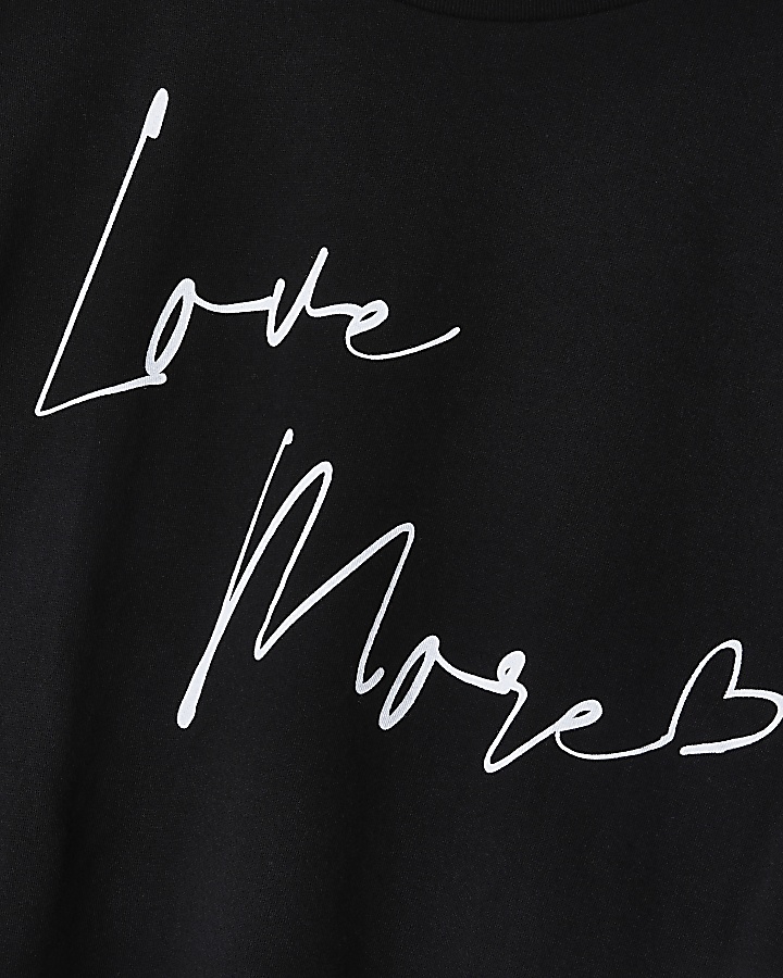Girls black 'Love More' print t-shirt