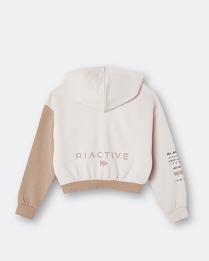Girls beige RI active colour block hoodie
