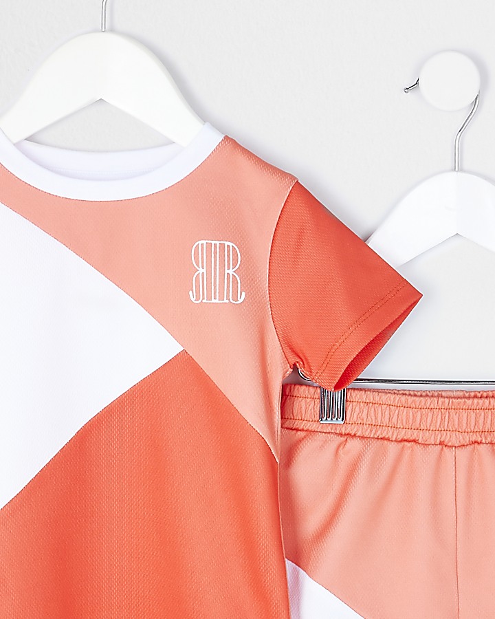 Mini boys orange mesh t-shirt and short set