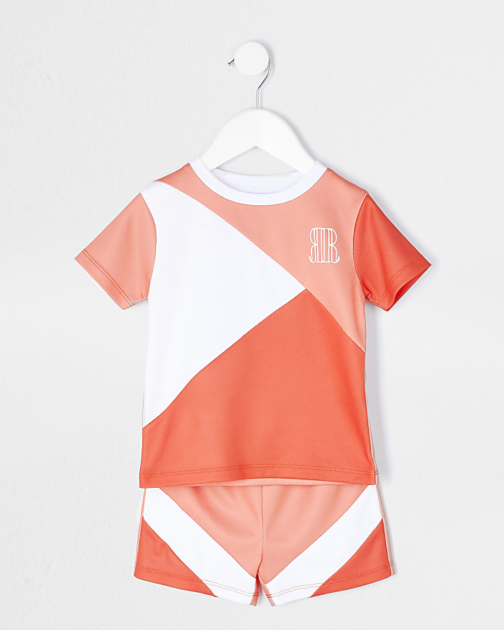 Mini boys orange mesh t-shirt and short set