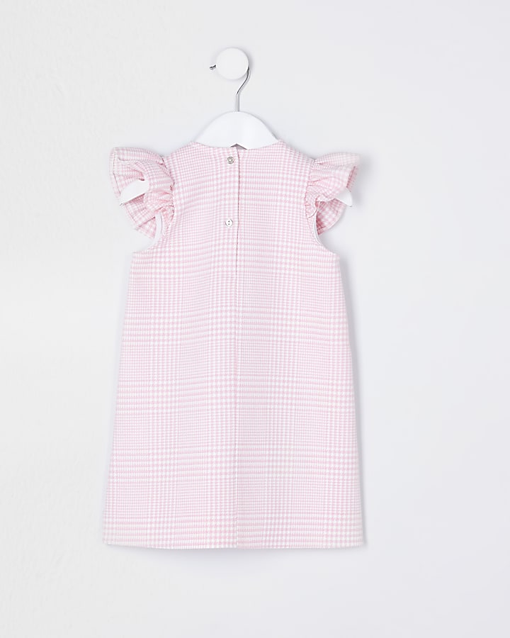 Mini girls pink frill check print dress