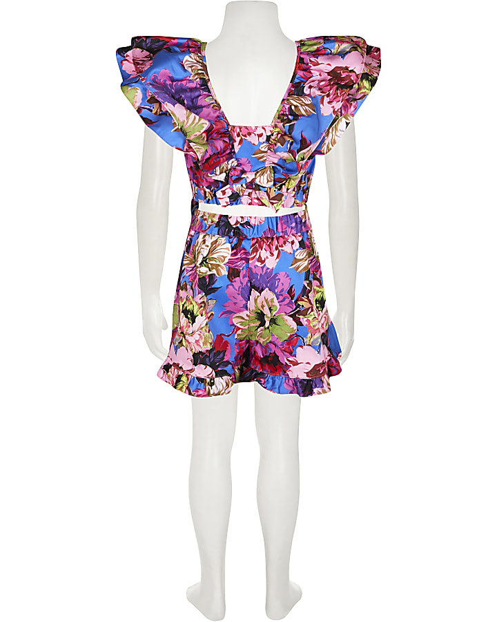 Age 13+ girls blue floral top and shorts set