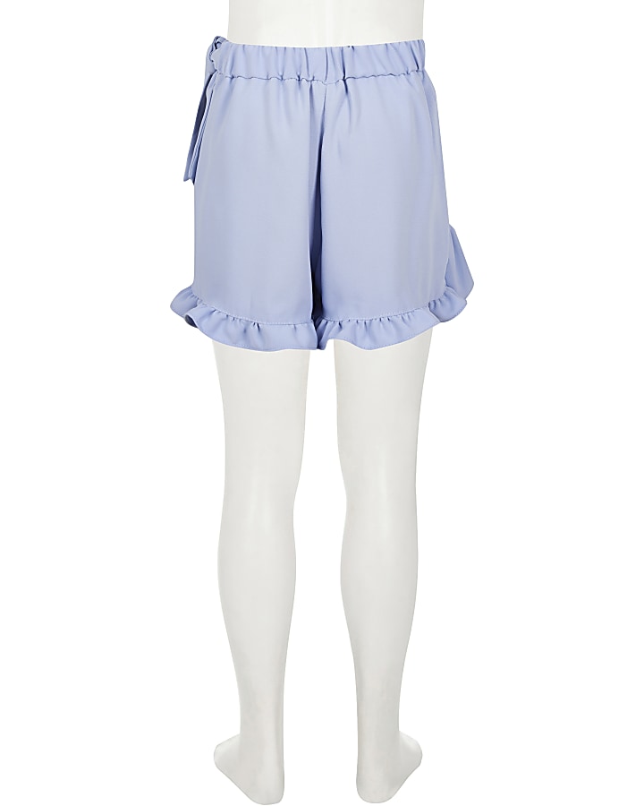 Girls blue frill wrap shorts