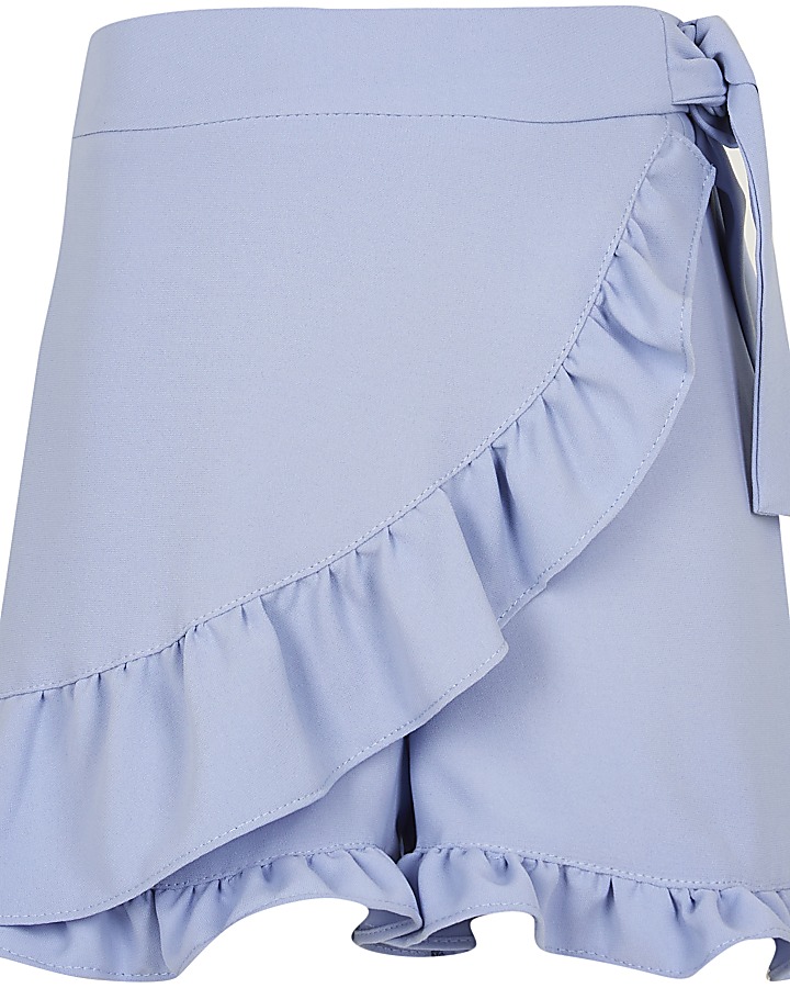 Girls blue frill wrap shorts
