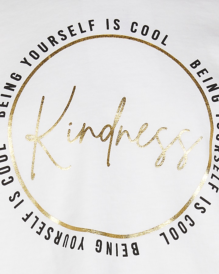 Girls white 'Kindness' print t-shirt