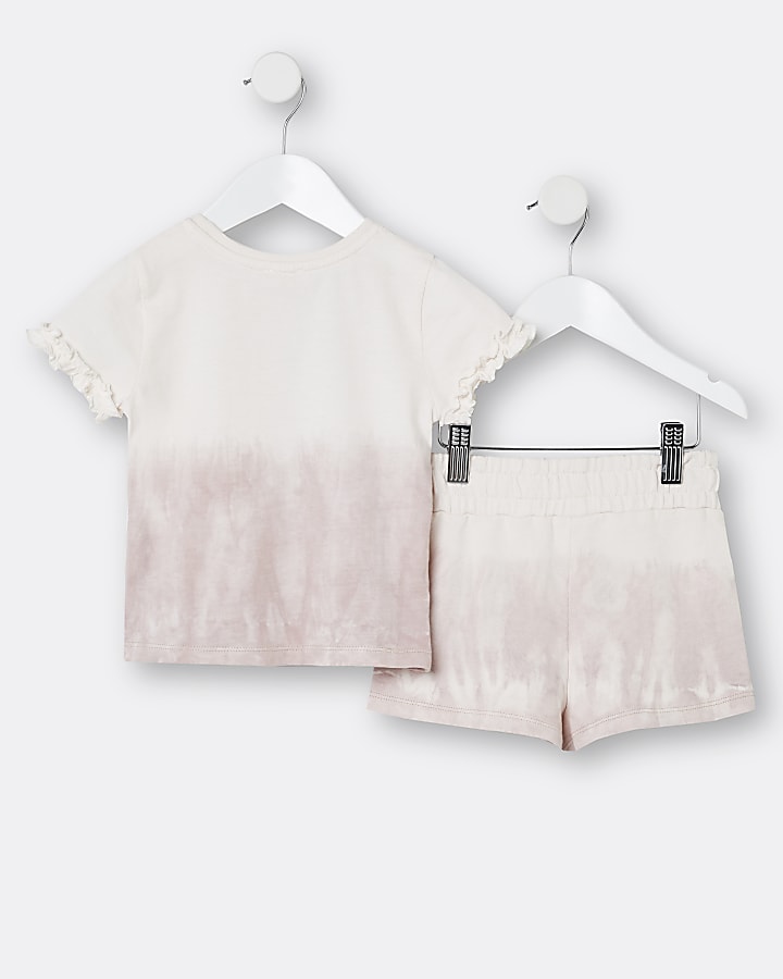 Mini girls beige ombre runner shorts outfit