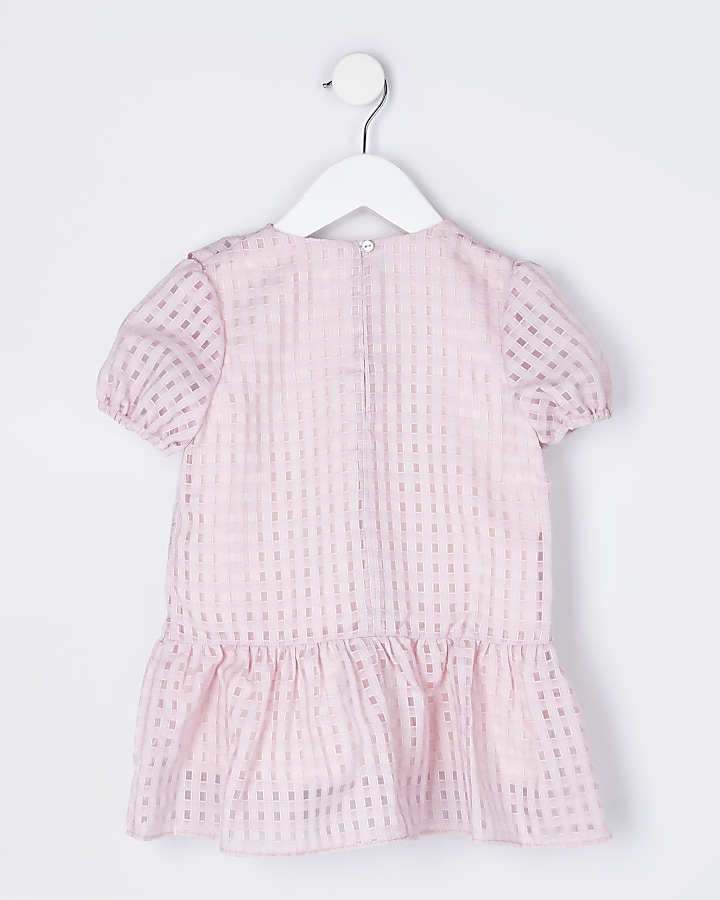 Mini girls pink bow collar shirt dress
