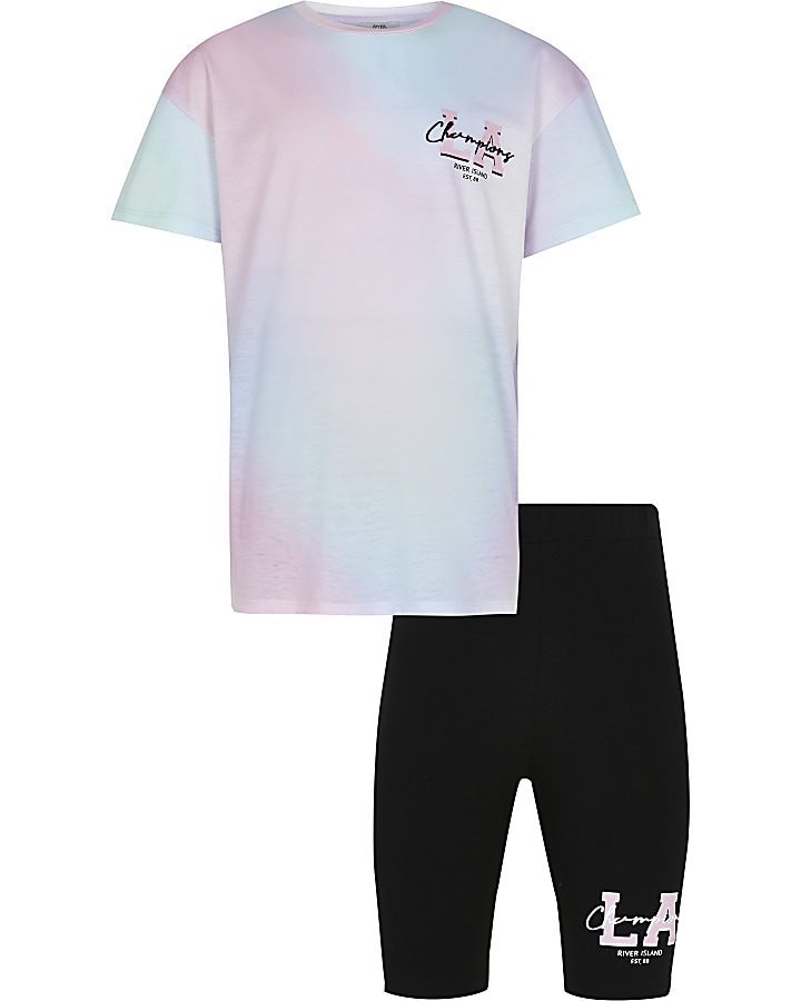 Girls pink tie dye t-shirt and shorts outfit