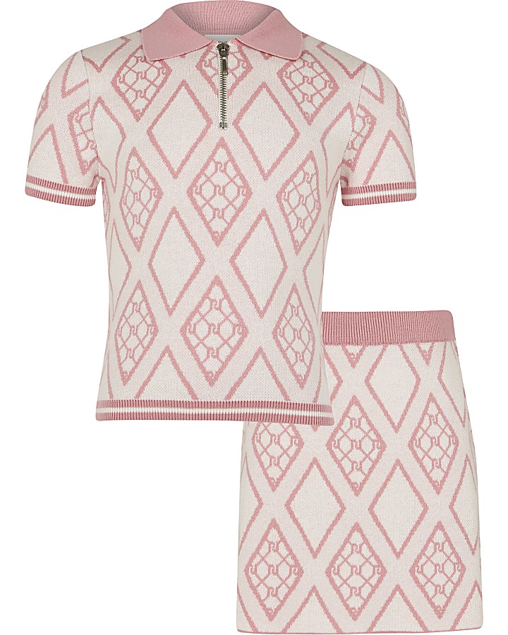 Girls pink RI polo top and skirt outfit