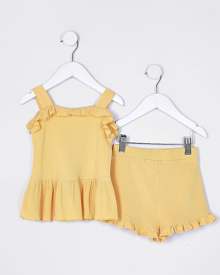Mini girls yellow frill cami top outfit