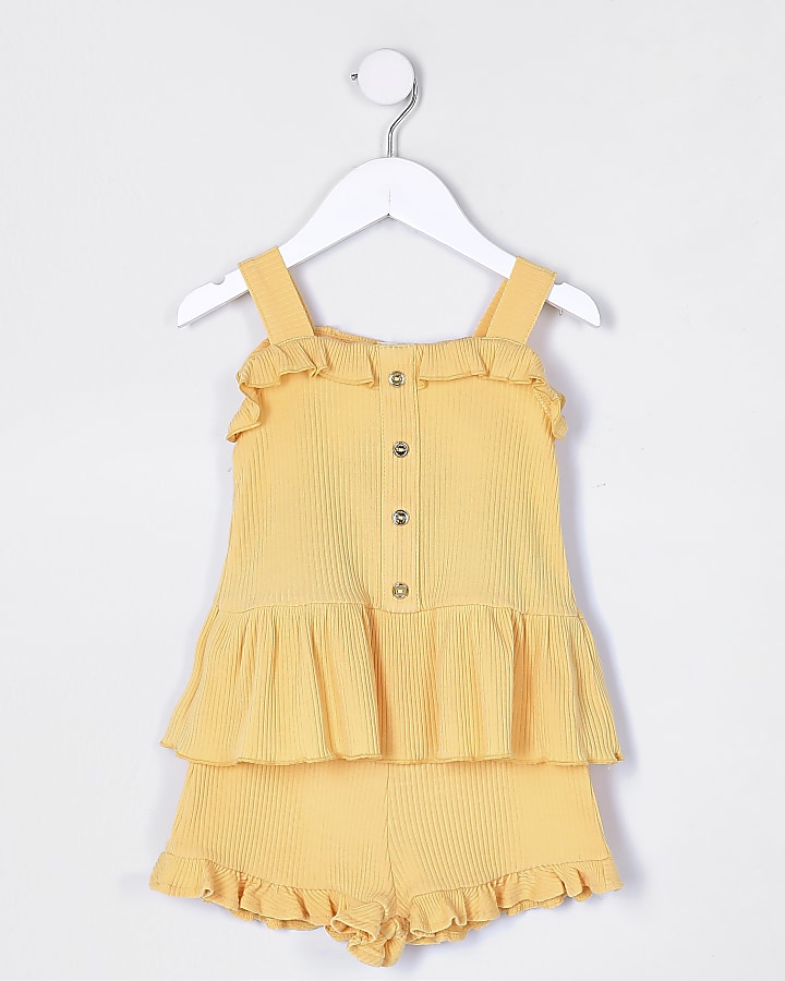 Mini girls yellow frill cami top outfit