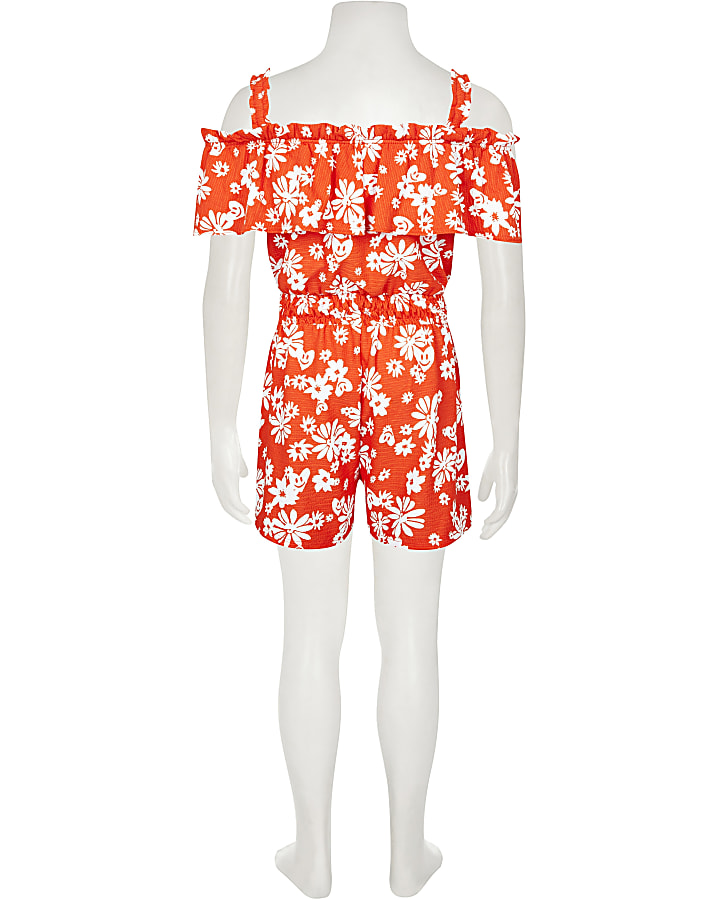 Age 13+ red floral bardot playsuit