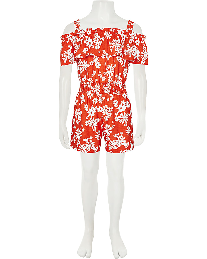 Age 13+ red floral bardot playsuit