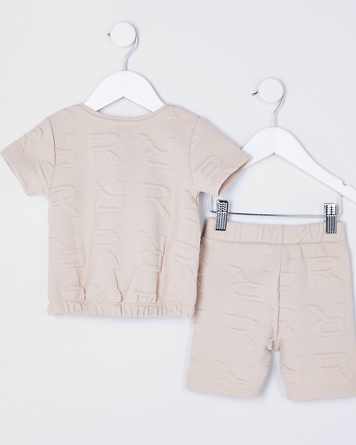 Mini girls beige RI Monogram shorts outfit
