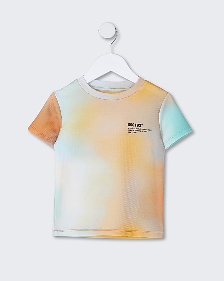 Mini boys orange ombre textured t-shirt