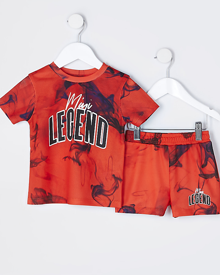 Mini boys red short outfit