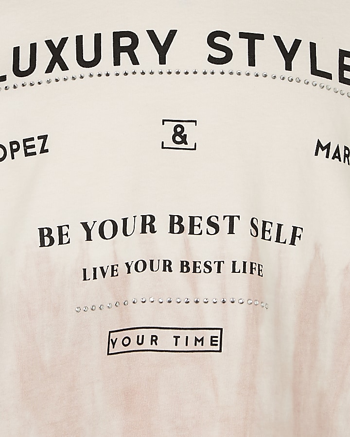 Girls beige tie dye 'Luxury Style' t-shirt