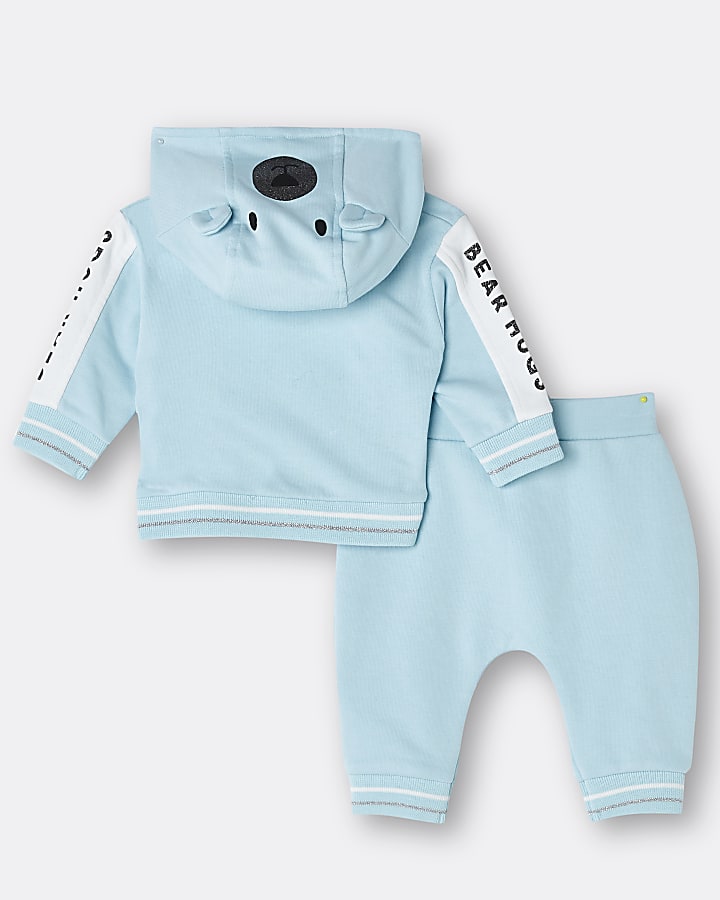 Boys blue bear zip hoodie outfit