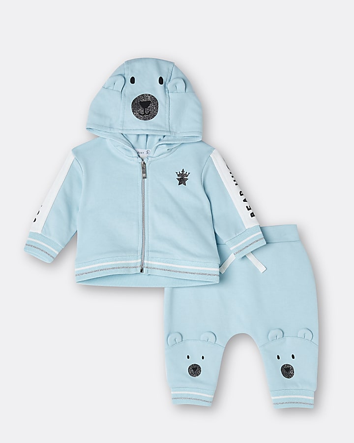Boys blue bear zip hoodie outfit
