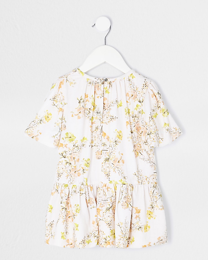 Mini girls cream floral smock dress