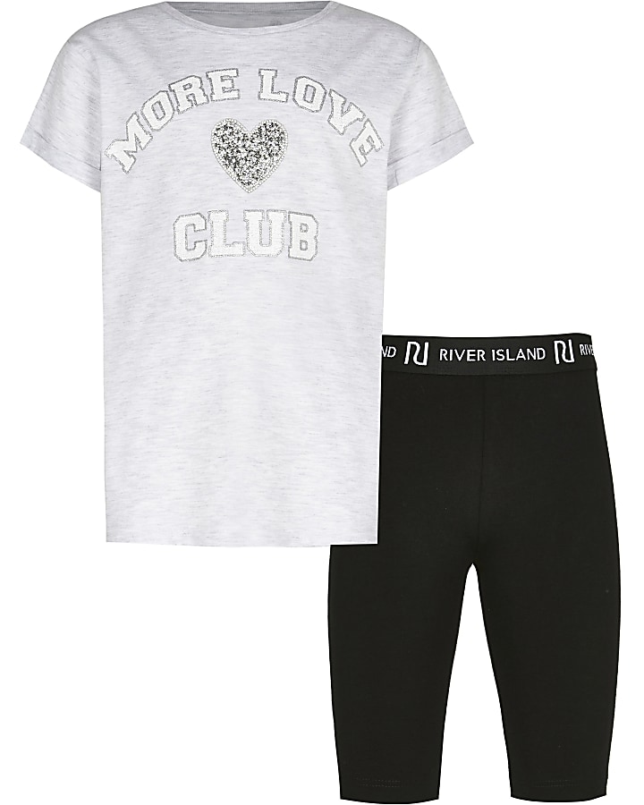 Girls grey 'More Love Club' t-shirt outfit