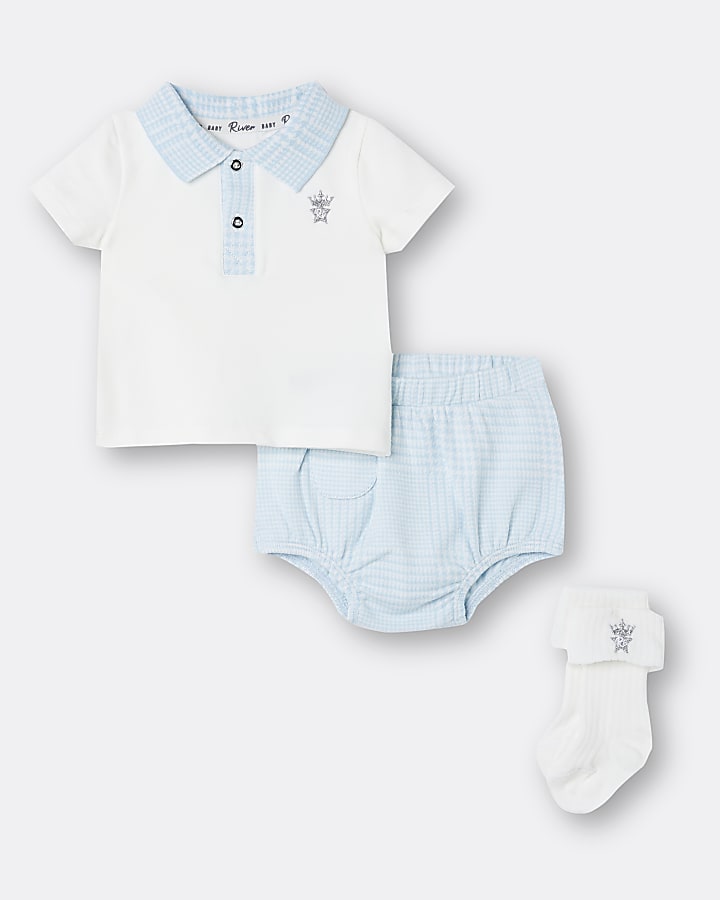 Baby boys blue check print bloomer outfit