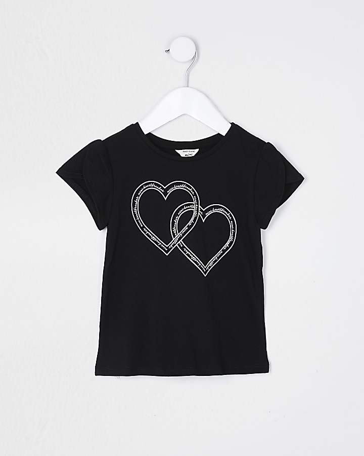 Mini girls black heart short sleeve t-shirt