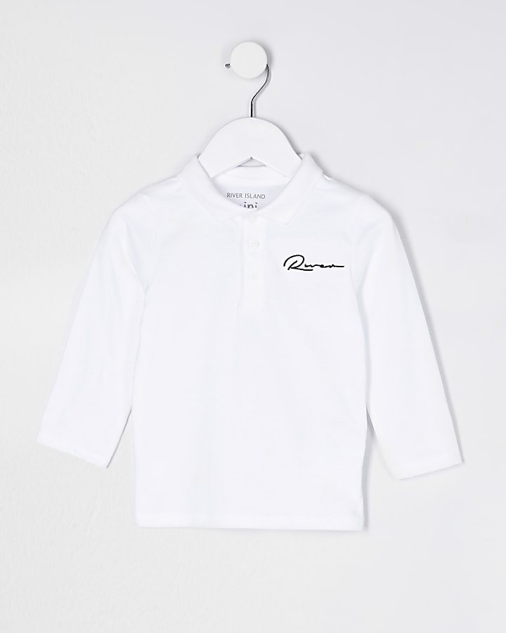 Mini boys white River long sleeve polo shirt