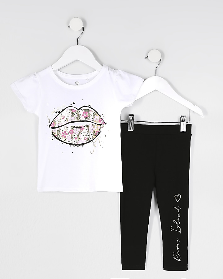 Mini girls white floral lips t-shirt outfit