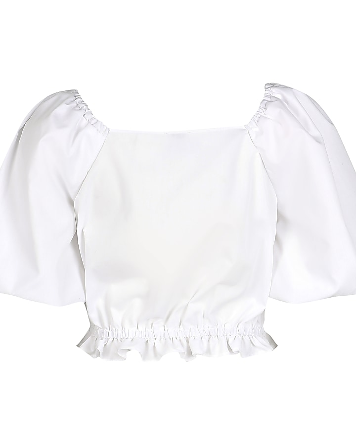 Age 13+ girls white knot front frill top