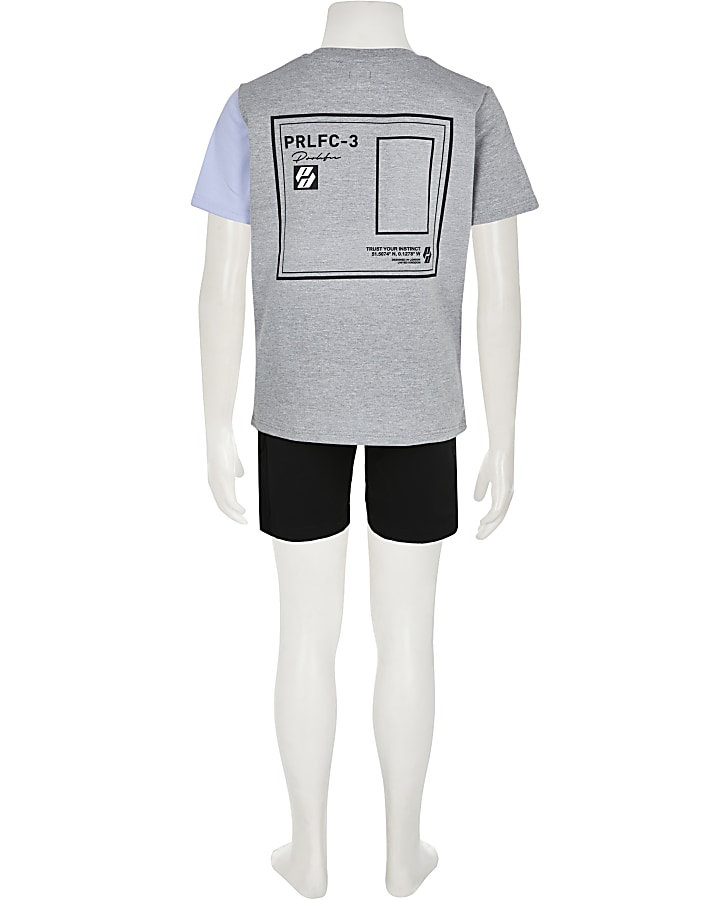 Boys blue colour block t-shirt and shorts set