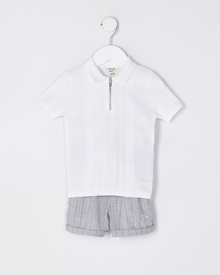 Mini boys textured polo and shorts outfit
