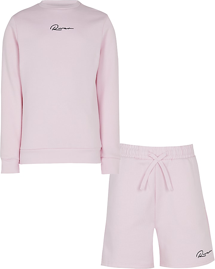 Boys pink River sweatshirt and shorts set