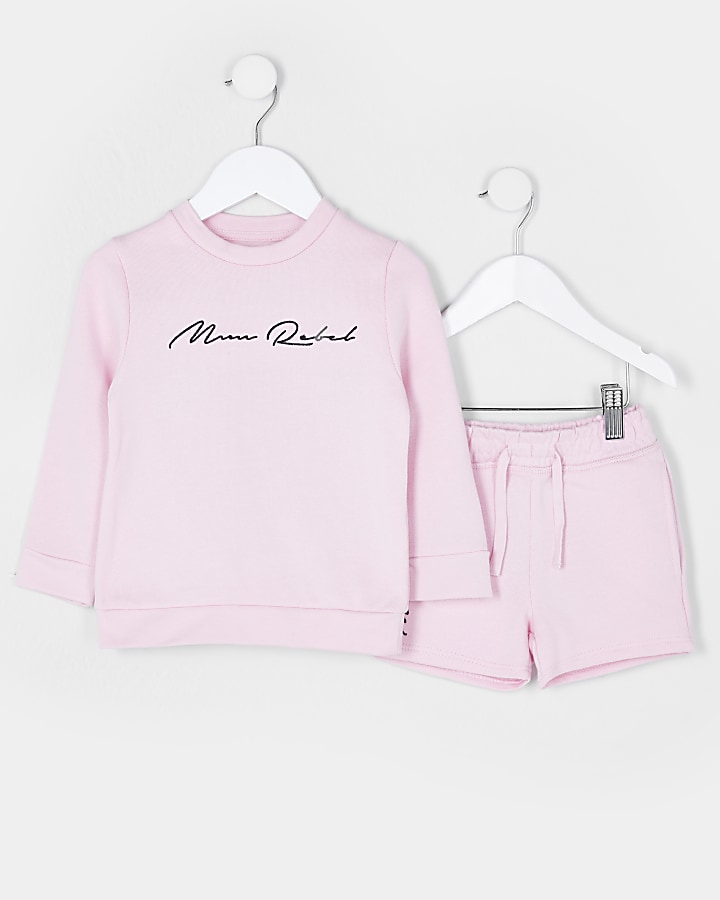 Mini boys pink 'Mini Rebel' sweatshirt outfit