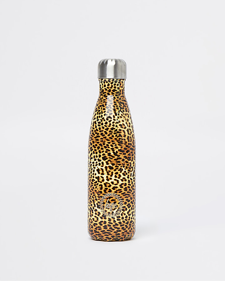 Girls brown Hype leopard print water bottle