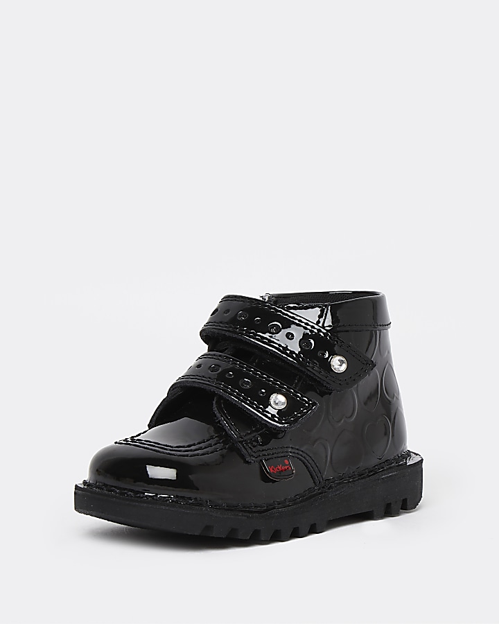 Mini girls black Kickers patent heart shoes