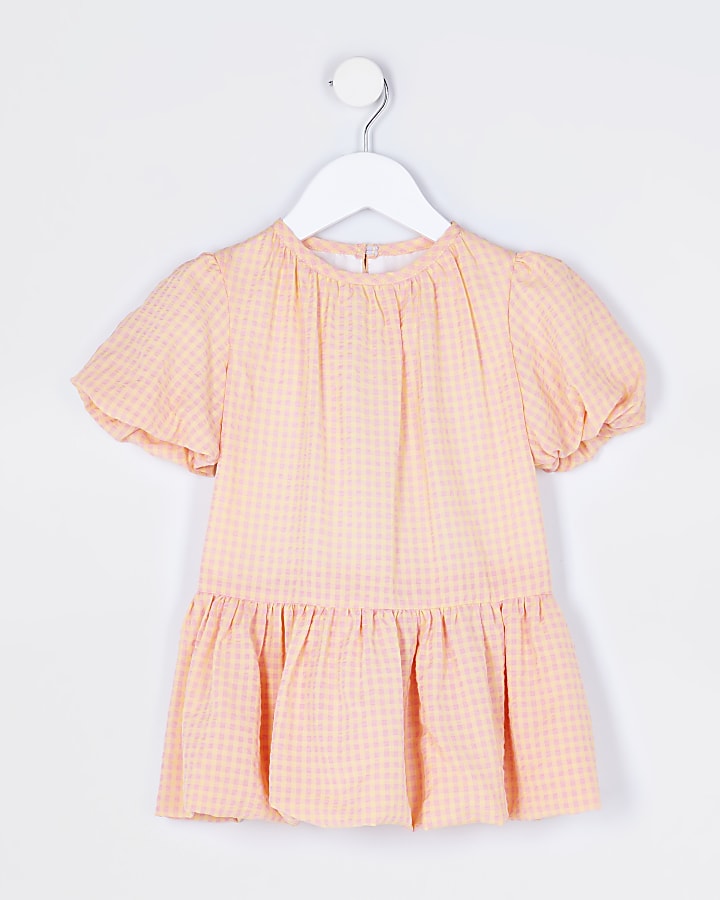 Mini girls orange puff sleeve smock dress