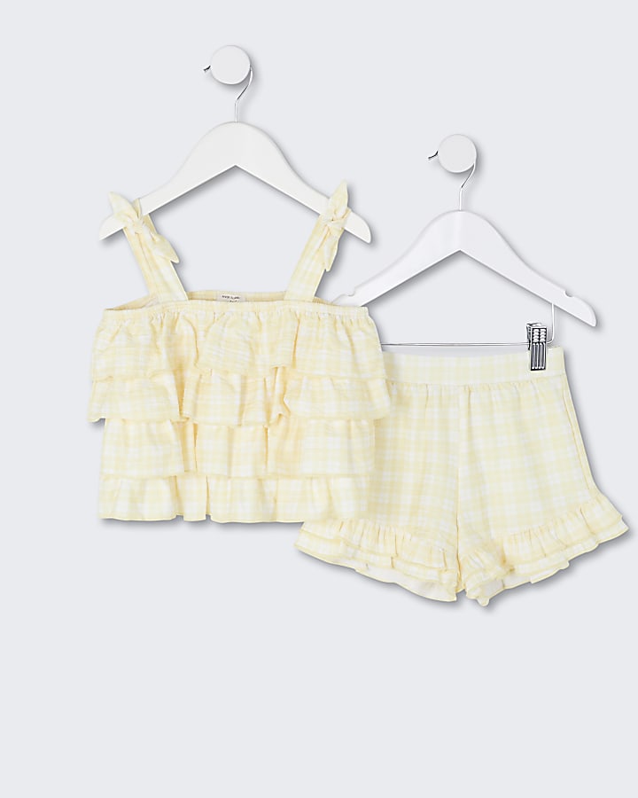 Mini girls yellow gingham cami short set