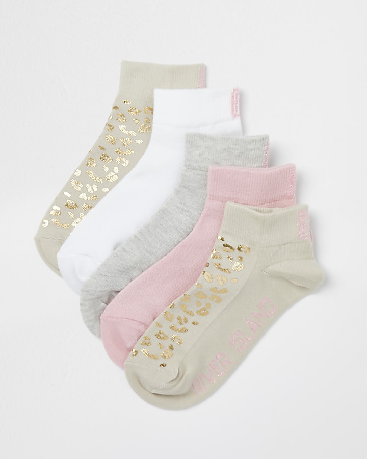 Girls beige animal print socks 5 pack