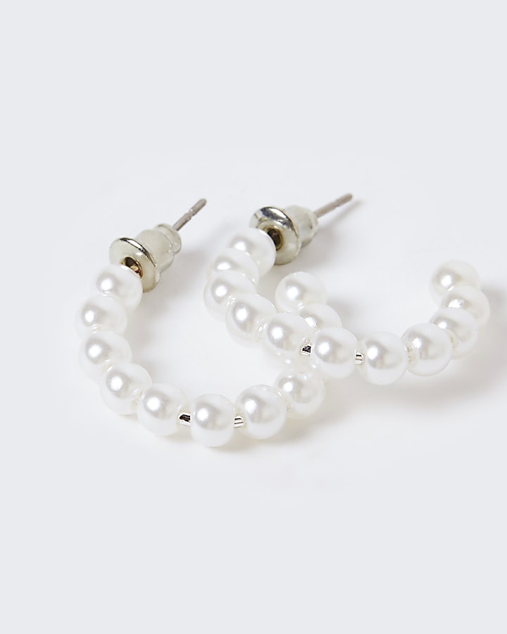 Girls white pearl hoop earrings