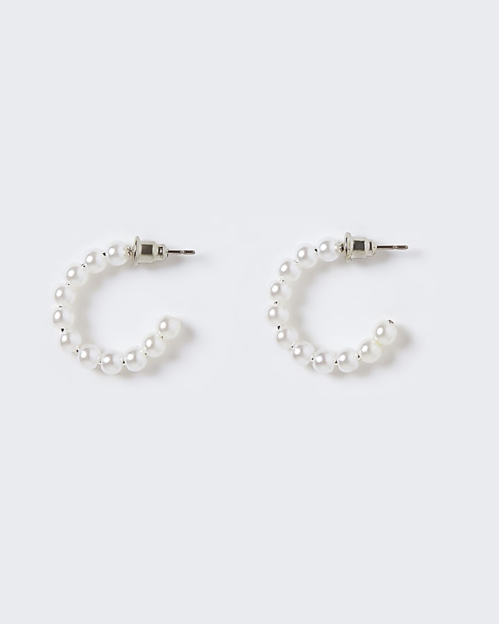 Girls white pearl hoop earrings