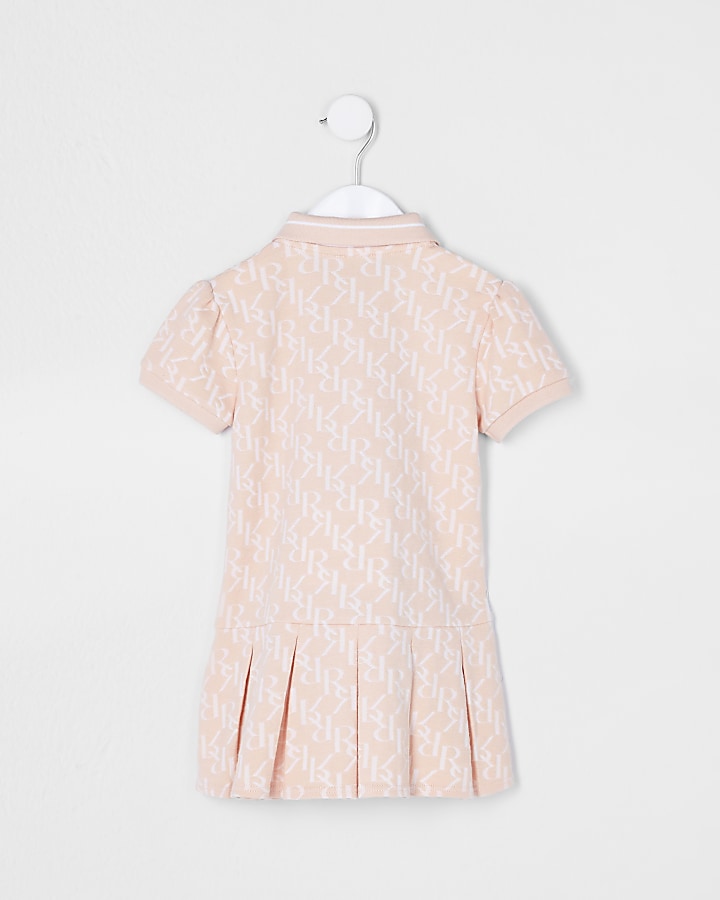 Mini girls pink pleated polo dress