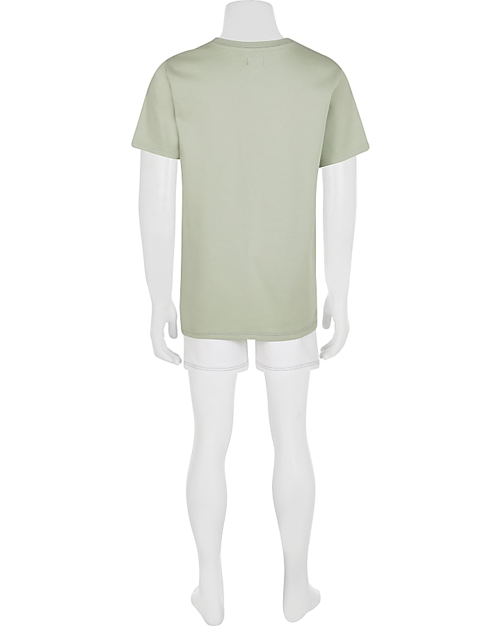 Boys green block t-shirt and shorts outfit