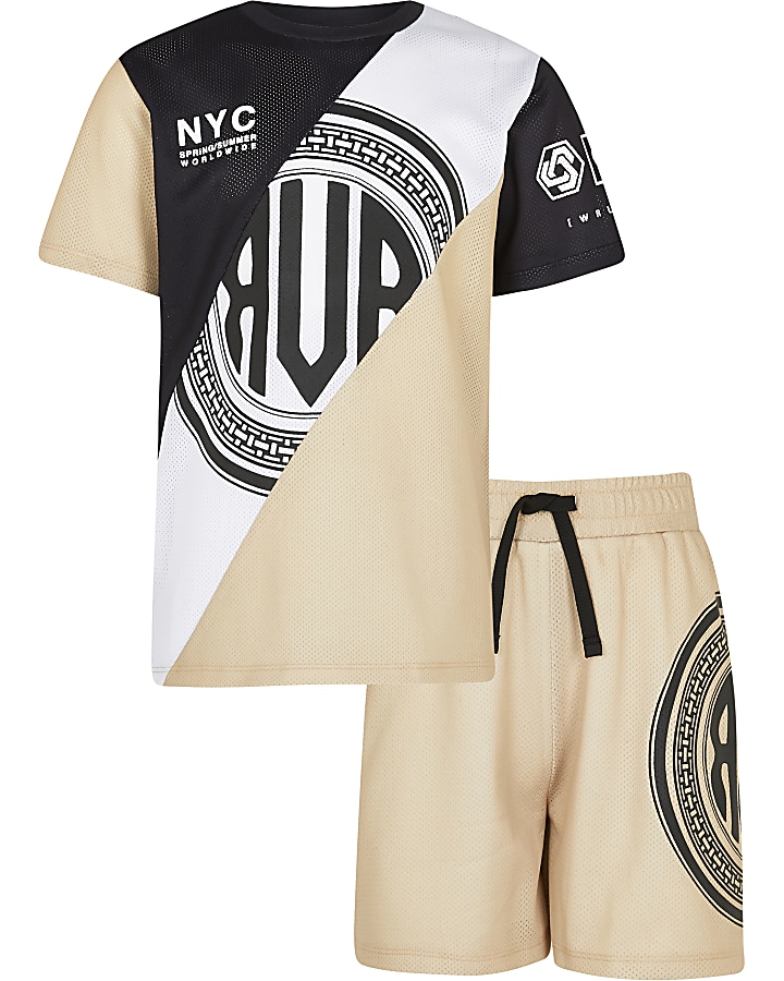 Boys stone mesh t-shirt and shorts outfit