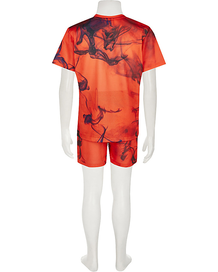 Boys red printed t-shirt and shorts outfit