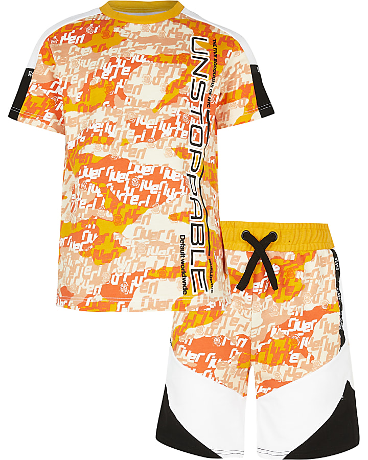 Boys orange camo t-shirt and short outfit